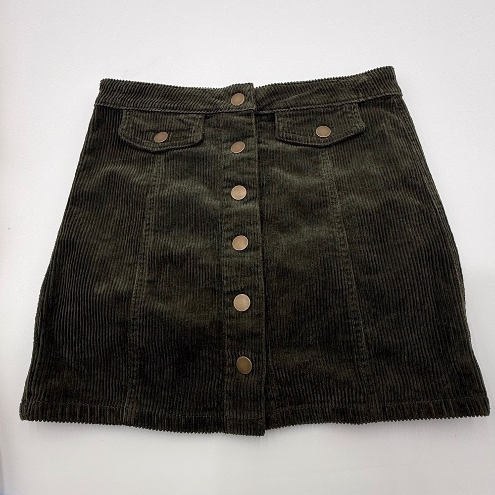 BlueSpice Olive Green Corduroy Button Front Mini Skirt -โ Size 1